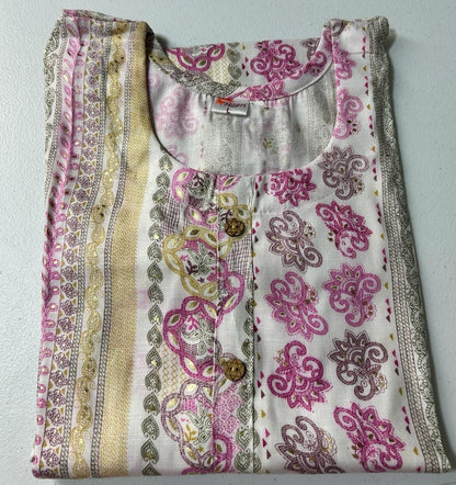 Pink stripe like print kurta set with dupatta