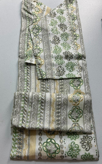 Light green stripe like print kurta set with dupatta