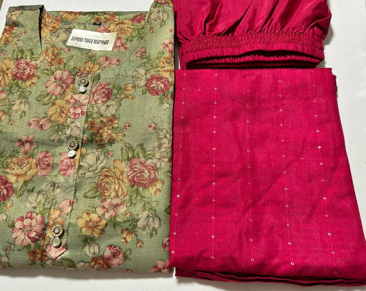 Pink Tissue silk kurta set with dupatta