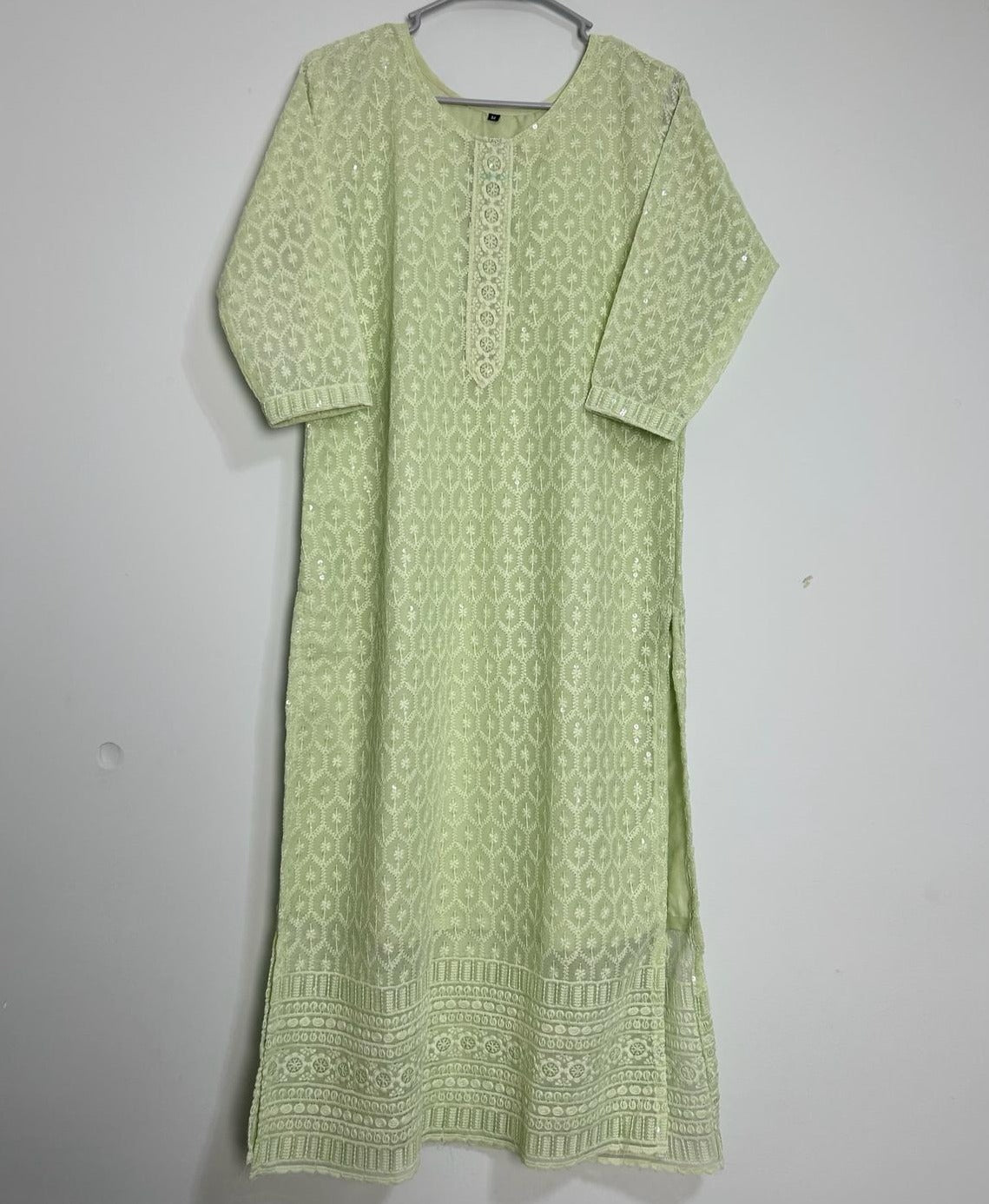 Elegant pastel green chikankari kurta