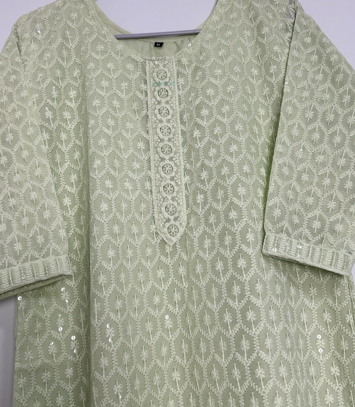 Elegant pastel green chikankari kurta