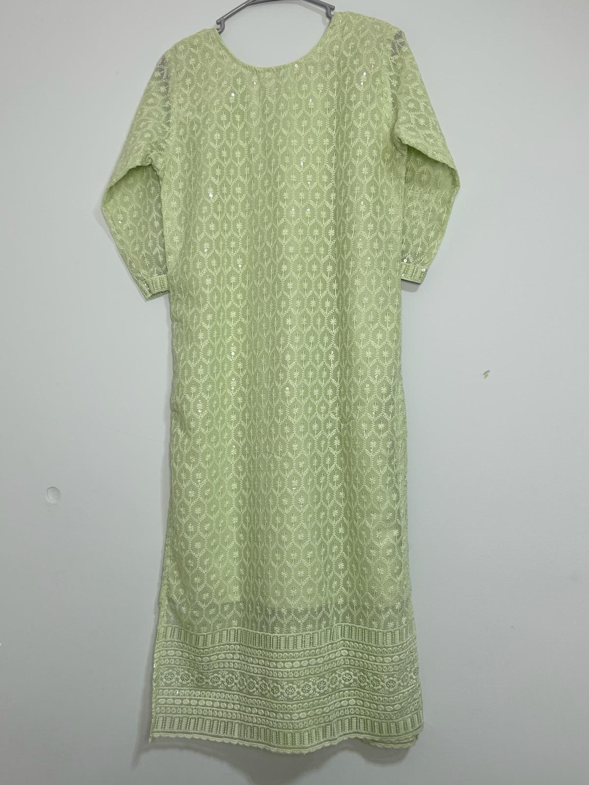 Elegant pastel green chikankari kurta