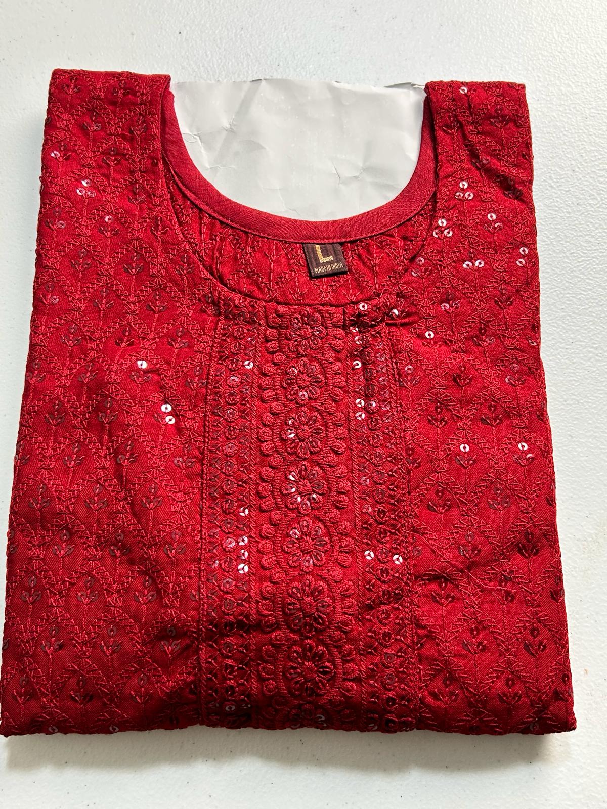 Elegant dark red chikankari kurta