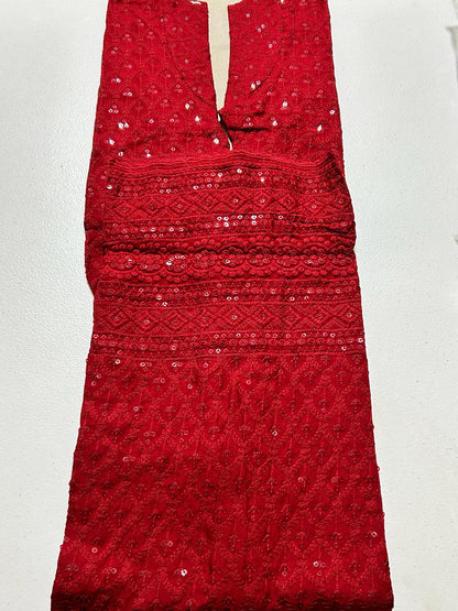 Elegant dark red chikankari kurta