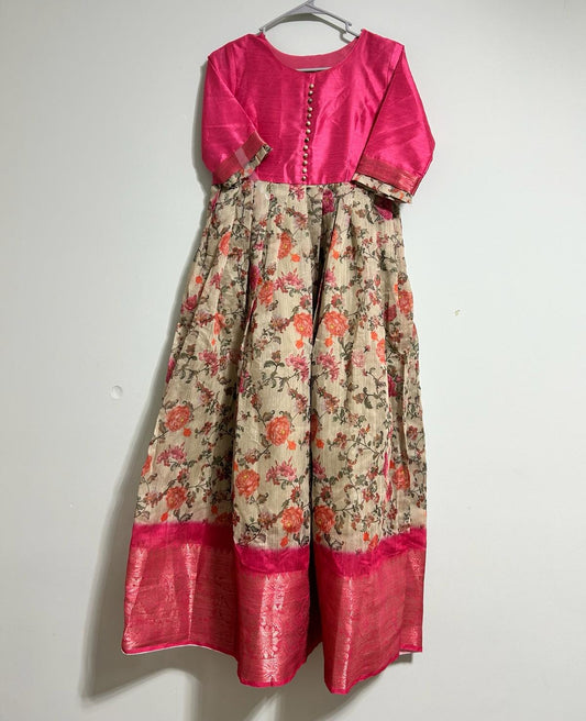 Chanderi silk long dress (Pink)