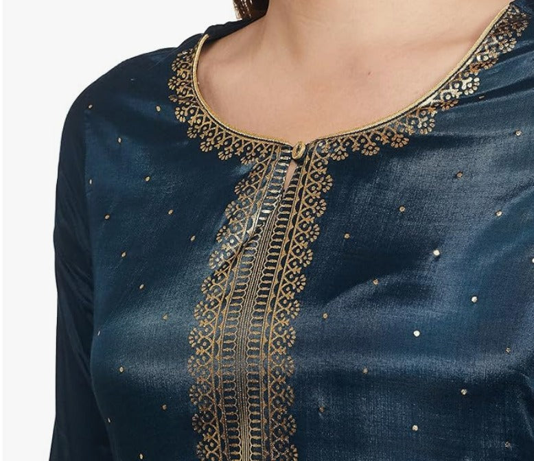 Petrol blue silk kurta dupatta set