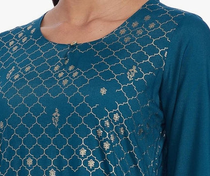 Teal  blue silk kurta dupatta set