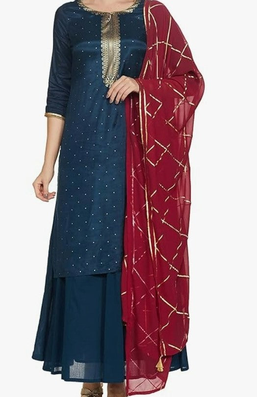 Petrol blue silk kurta dupatta set