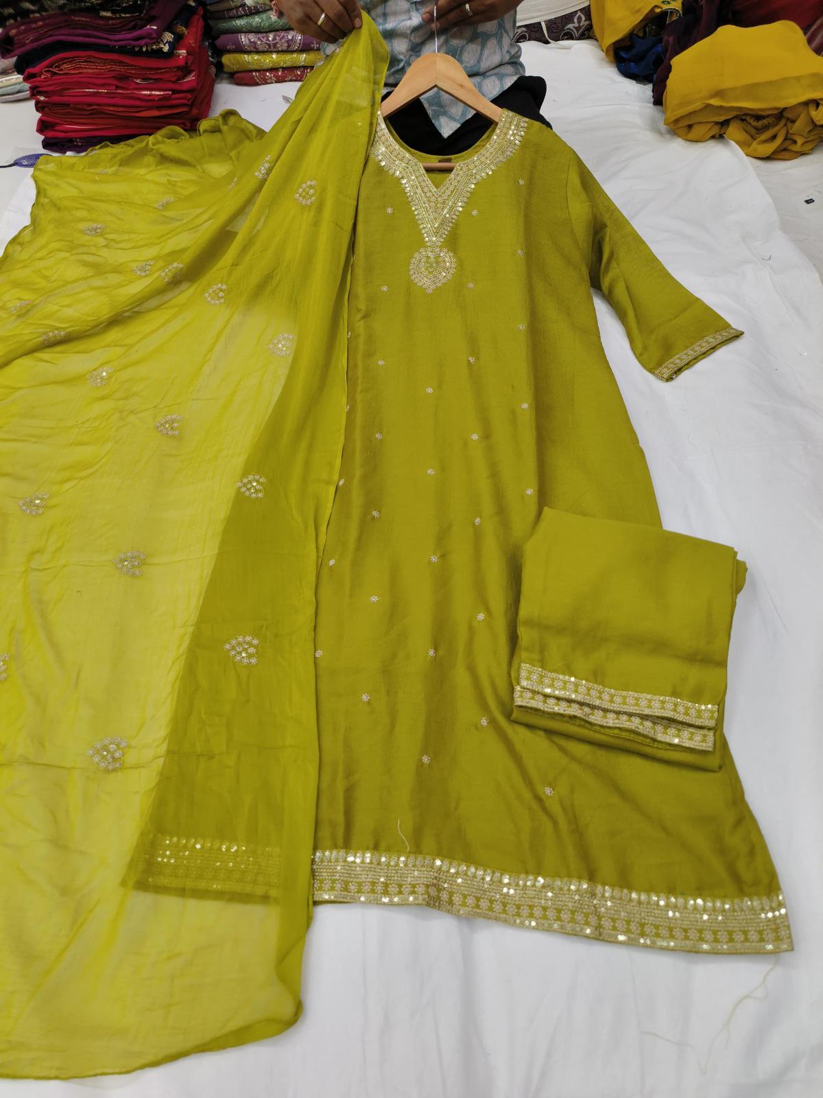 Mustard yellow silk kurta set