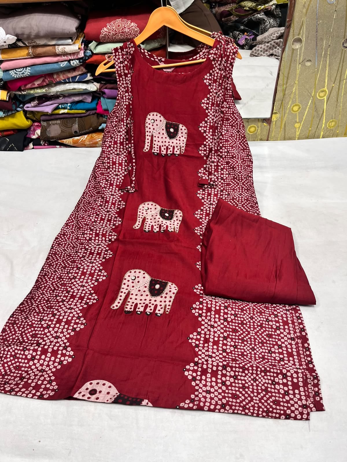 Red bandhani and elephant print co-ord set