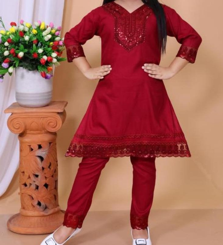 Pretty embroidered girls kurtaset or dress