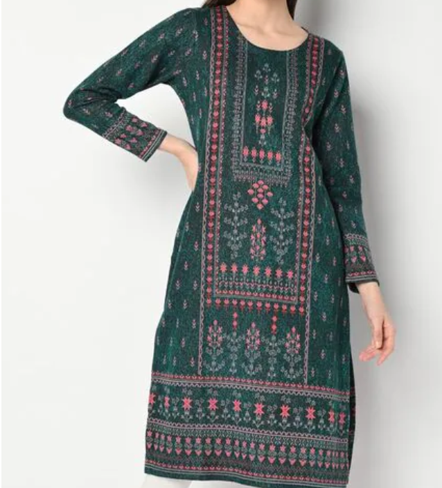 Floral Print Straight Winter Kurta