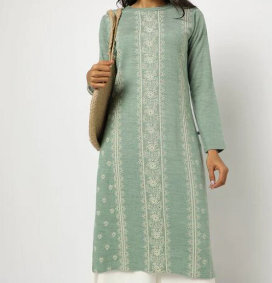 Floral Print Knitted Straight Winter Kurta