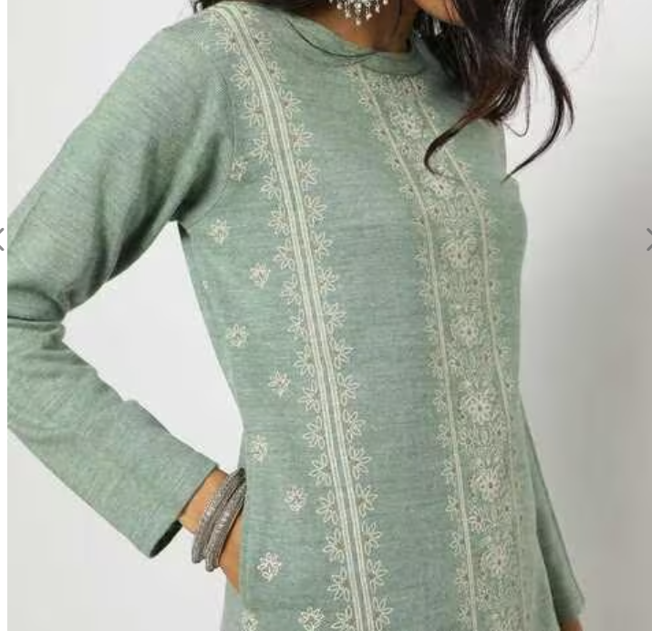 Floral Print Knitted Straight Winter Kurta